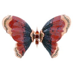Fancy Color Diamond & OceanJasper Butterfly Brooch/ Pendant, 18K Gold, Austy Lee