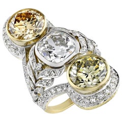 Neil Lane Couture White & Colored Diamond, Platinum, 18k Gold Three Stone Ring