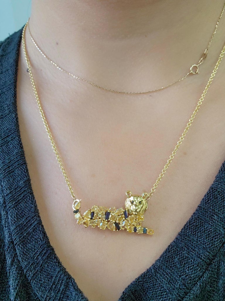 Fancy Color Diamond Tiger Pendant / Brooch For Sale at 1stDibs