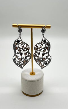 Fancy Color Diamond & White Diamonds 18K White Black Gold Statement Earrings