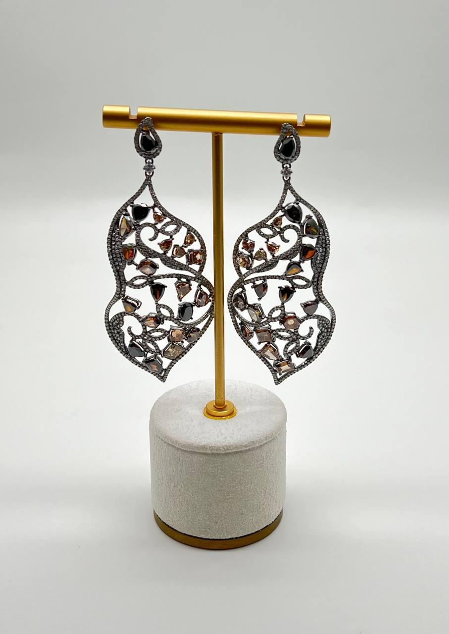 Fancy Color Diamond & White Diamonds 18K White Black Gold Statement Earrings In New Condition For Sale In Oakton, VA