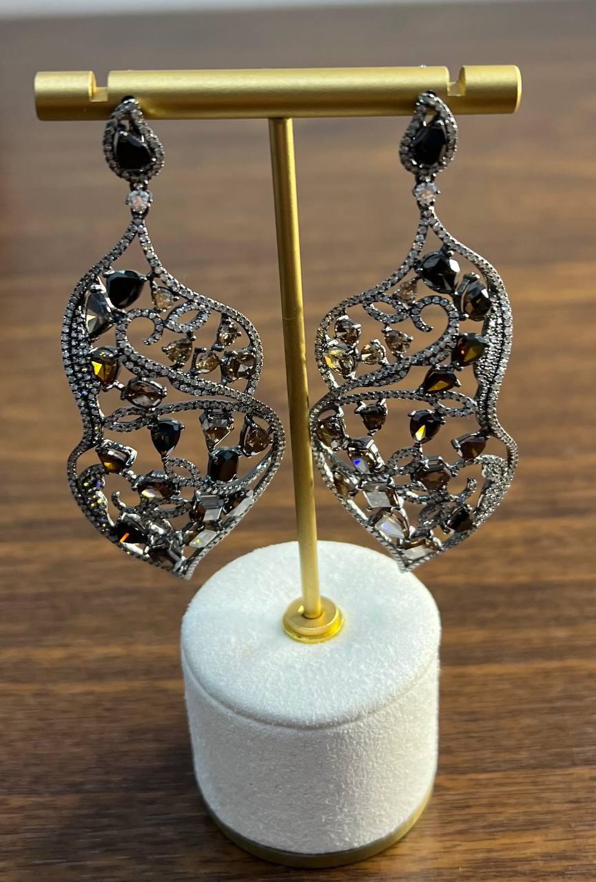 Fancy Color Diamond & White Diamonds 18K White Black Gold Statement Earrings For Sale 3