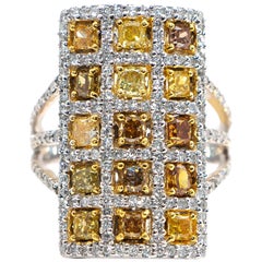 Fancy Color Diamonds 1.85 Carat and White Diamonds 1.01 Carat Ring 18 Karat Gold