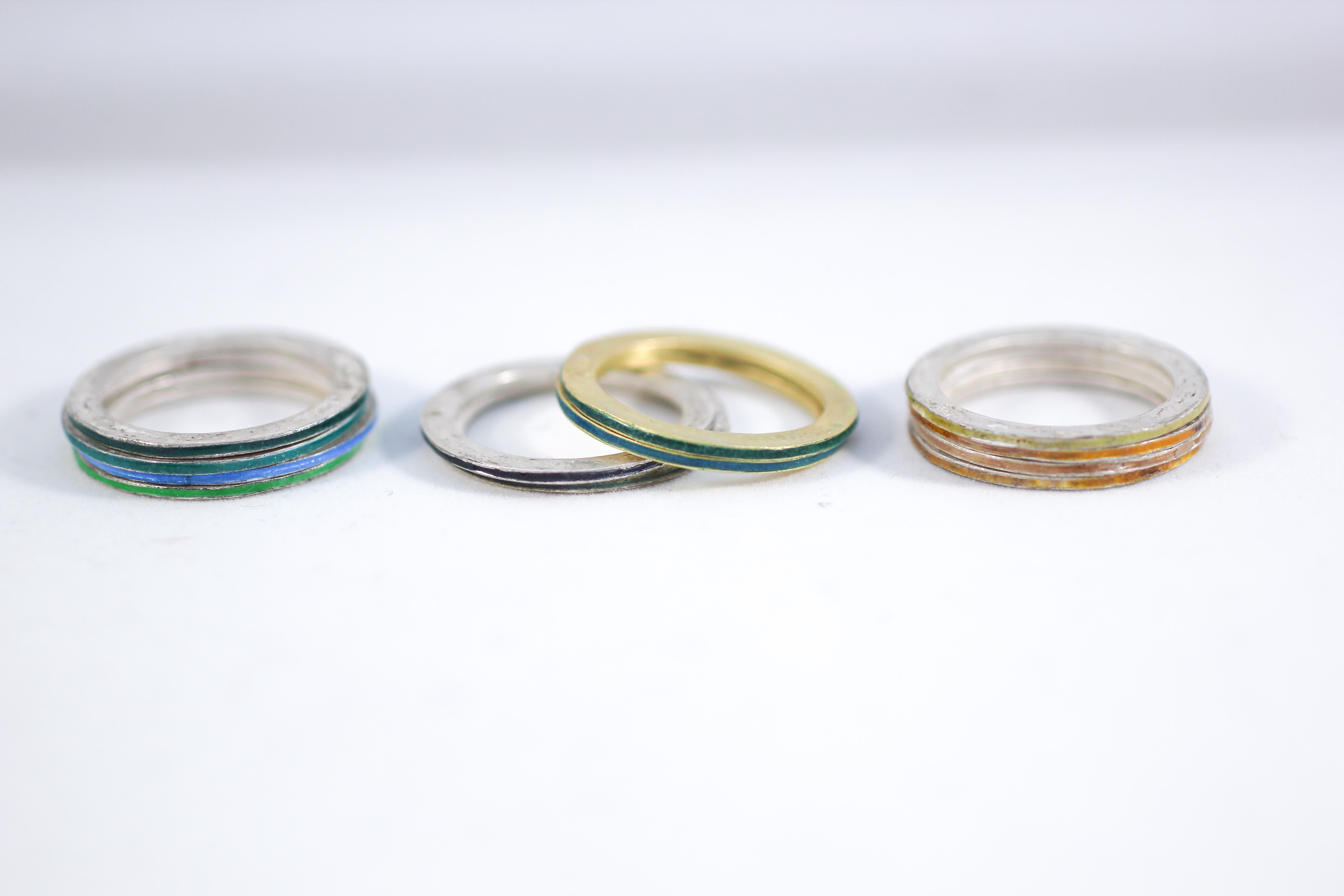 Ausgefallene farbige Diamanten 18K 22K Gold Silber Ring Stack Mode Hochzeitsgeschenk für Sie im Angebot 8