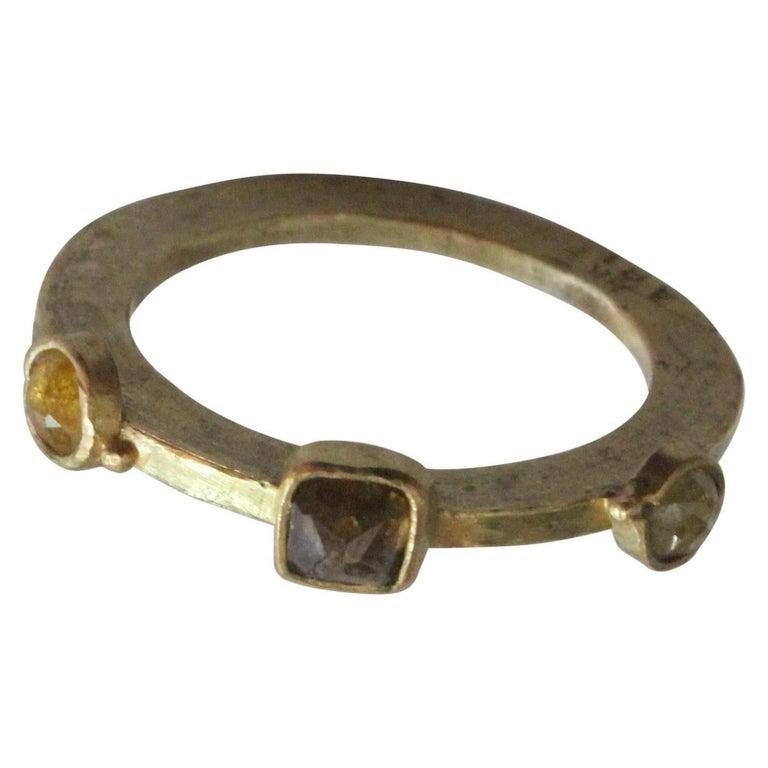 Fancy Color Diamonds Three-Stone 18 Karat Gold Engagement Ring Enamel Silver  For Sale 4