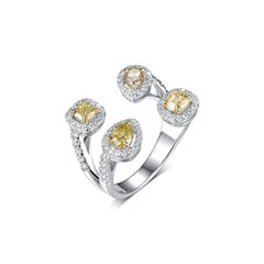 Yellow and Bourbon Diamond Ring in 18 Karat White Gold