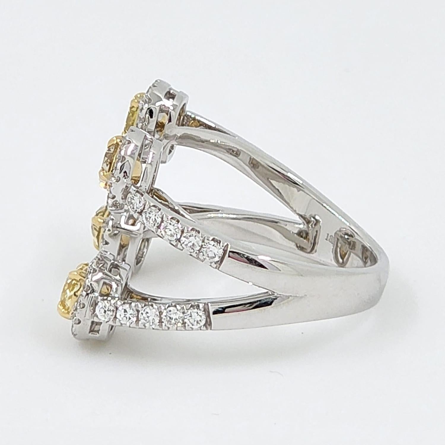 Diamantring aus 18 Karat Weißgold mit Gelb- und Bourbon-Diamant (Gemischter Schliff) im Angebot