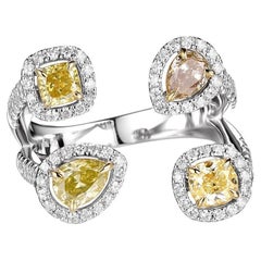 Diamantring aus 18 Karat Weißgold mit Gelb- und Bourbon-Diamant