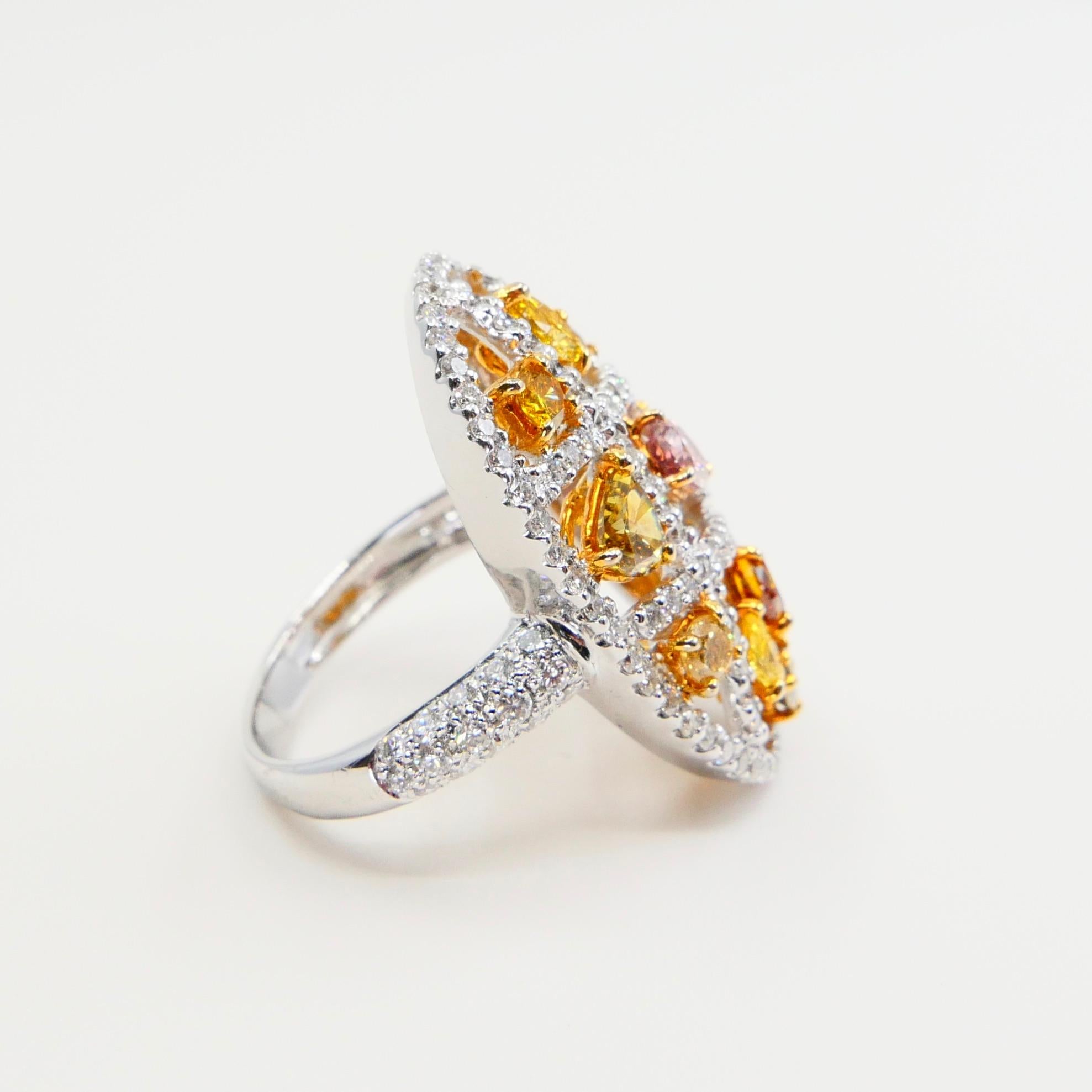 Fancy Color, Fancy Shaped Multicolored Diamond Cocktail Ring, Statement Piece For Sale 4