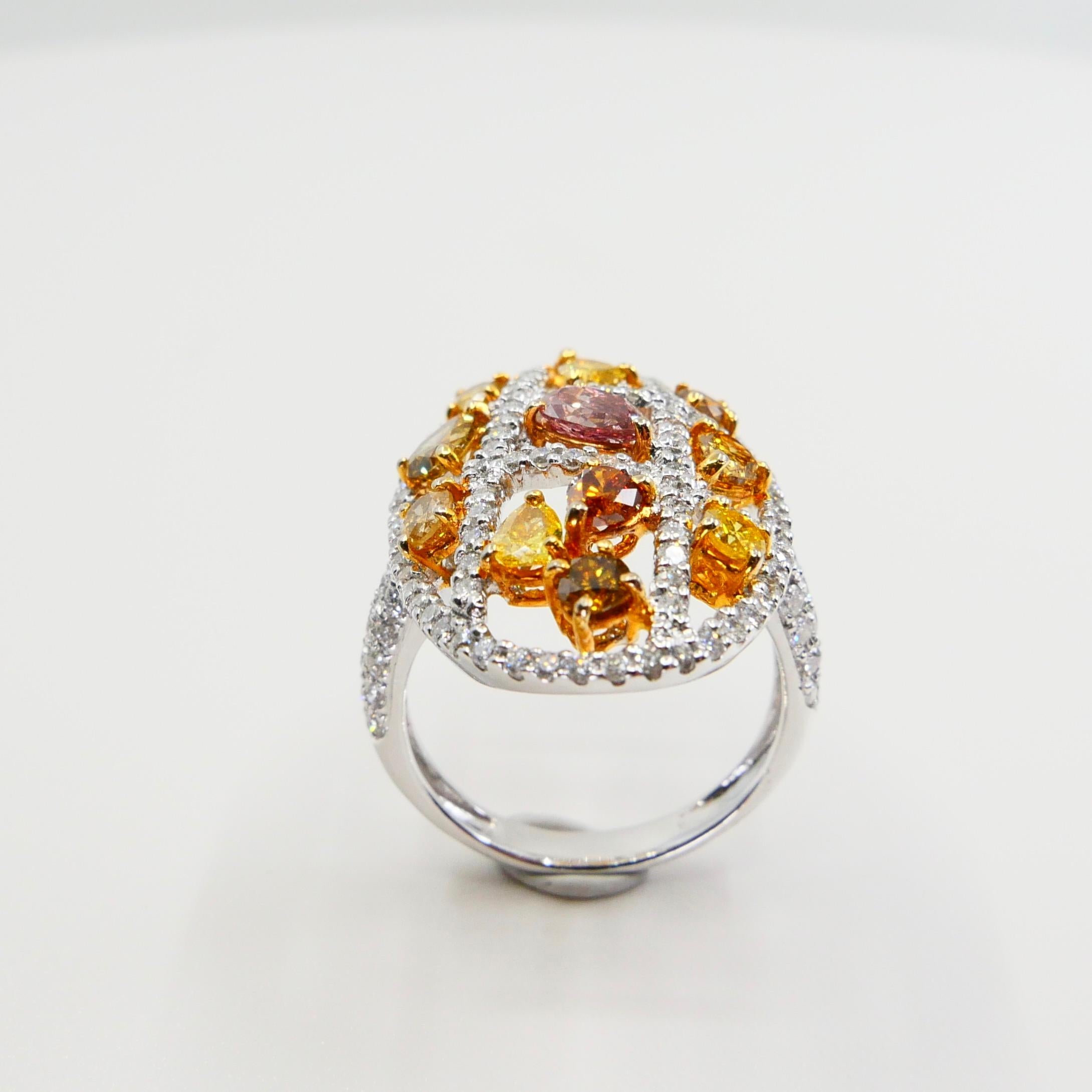Women's Fancy Color, Fancy Shaped Multicolored Diamond Cocktail Ring, Statement Piece For Sale