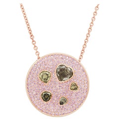 2.46 Carats Total Fancy Color mixed cut Diamond Cluster Circle Pendant Necklace