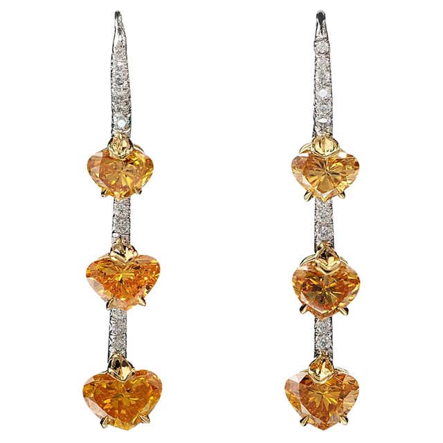 11 Carat Fancy Yellow Diamond Pear Shape Tri Color Drop Earrings For ...