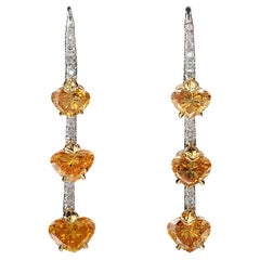 Fancy Color Heart Shape Diamond Platinum and Yellow Gold Drop Earrings