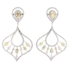 Orecchini pendenti con diamanti naturali di colore fantasia in oro massiccio 14 carati (certificati)