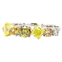 Fancy Color Natural Diamond Multi Shape Band Ring in 14k Solid Gold (Certified)
