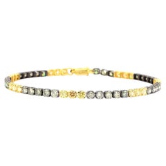 Fancy Color Natural Diamond Tennis Bracelet in 14K Solid Gold (Certified)