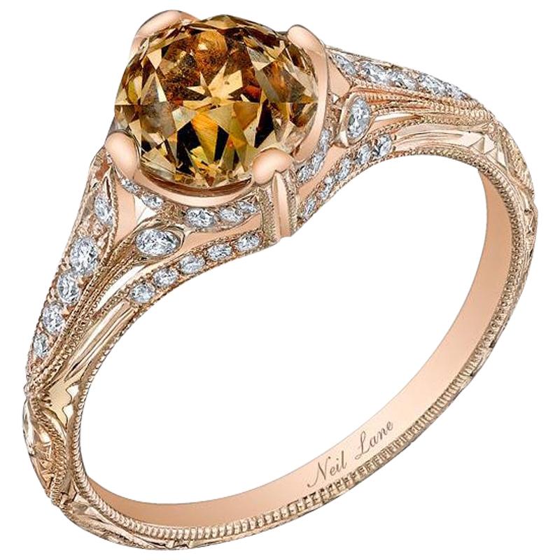 Neil Lane Couture Fancy Color Old Mine Brilliant-Cut Diamond, 18K Rose Gold Ring For Sale