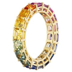 Fancy Color Sapphire Eternity Band In 18K Yellow Gold By RayazTakat