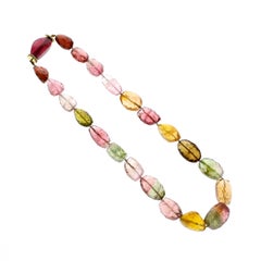 Fancy Color Tourmaline Bead Yellow Gold Necklace