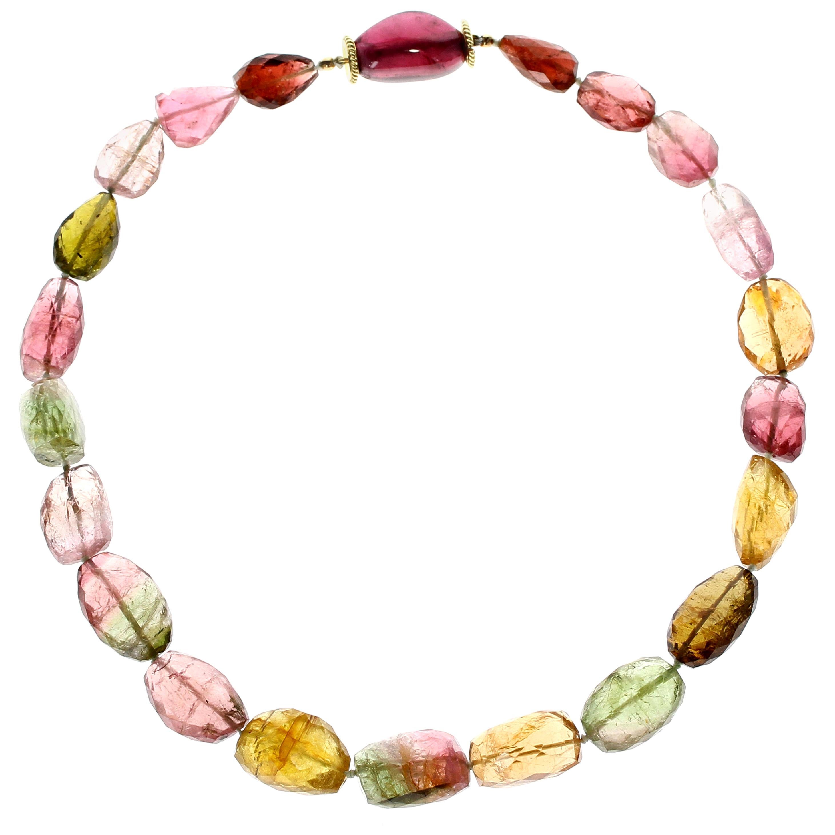 Fancy Color Tourmaline Bead Yellow Gold Necklace For Sale