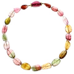 Fancy Color Tourmaline Bead Yellow Gold Necklace