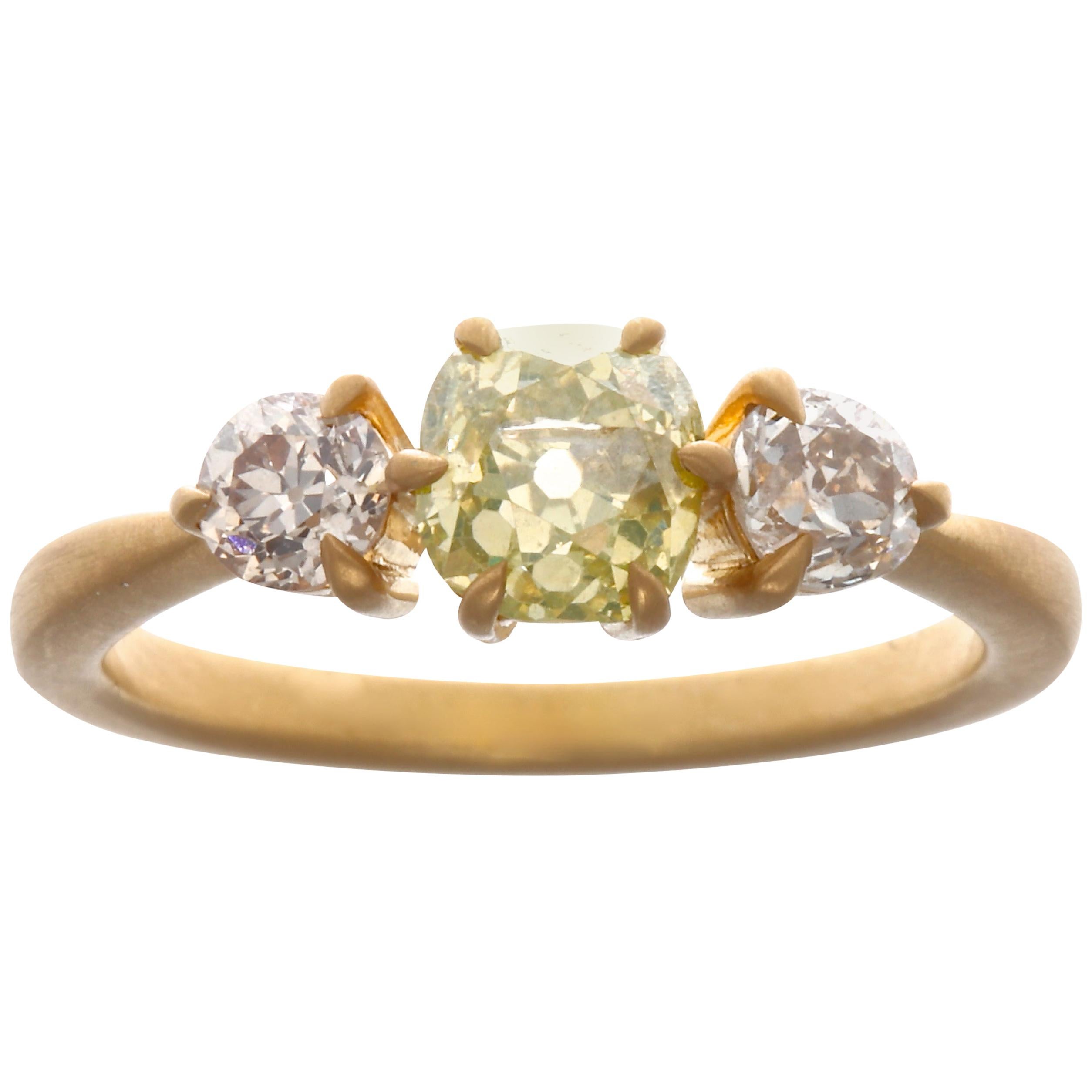 Fancy Colored Diamond 18 Karat Gold Engagement Ring