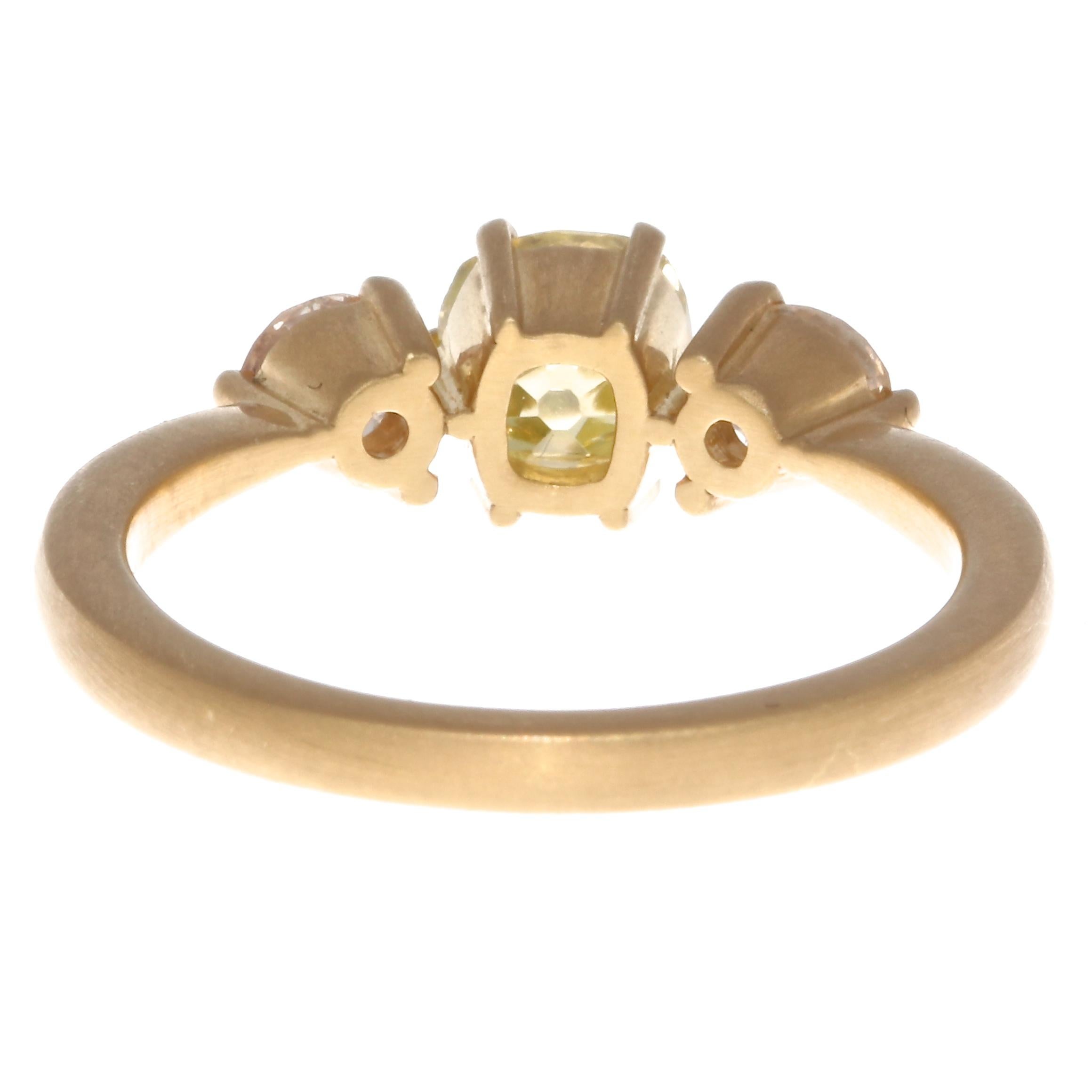 Old Mine Cut Fancy Colored Diamond 18 Karat Gold Engagement Ring