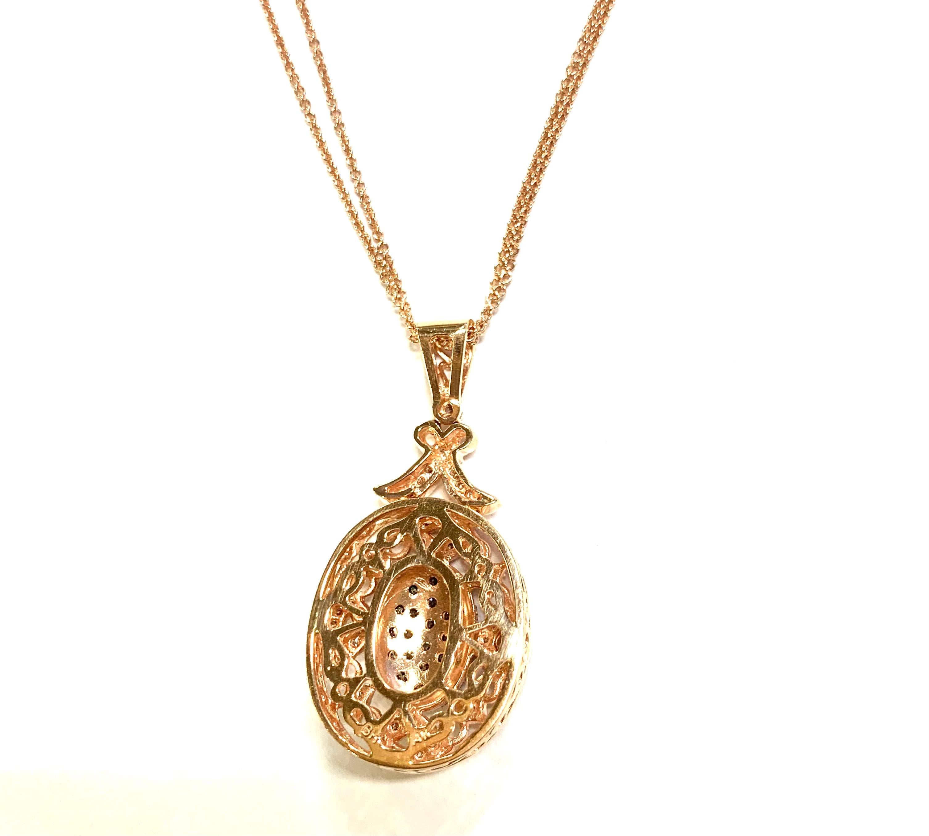 Stunning Fancy Diamond and Rose Gold Pendant Necklace on Double Link Chain

Exquisite Tourmaline Cabochon, Diamond and Pearl Pendant Necklace 

Stone: Brown and White Diamonds
Stone Carat Weight: 0.75 Carat
Stone: 67 Diamonds
Stone Carat Weight: