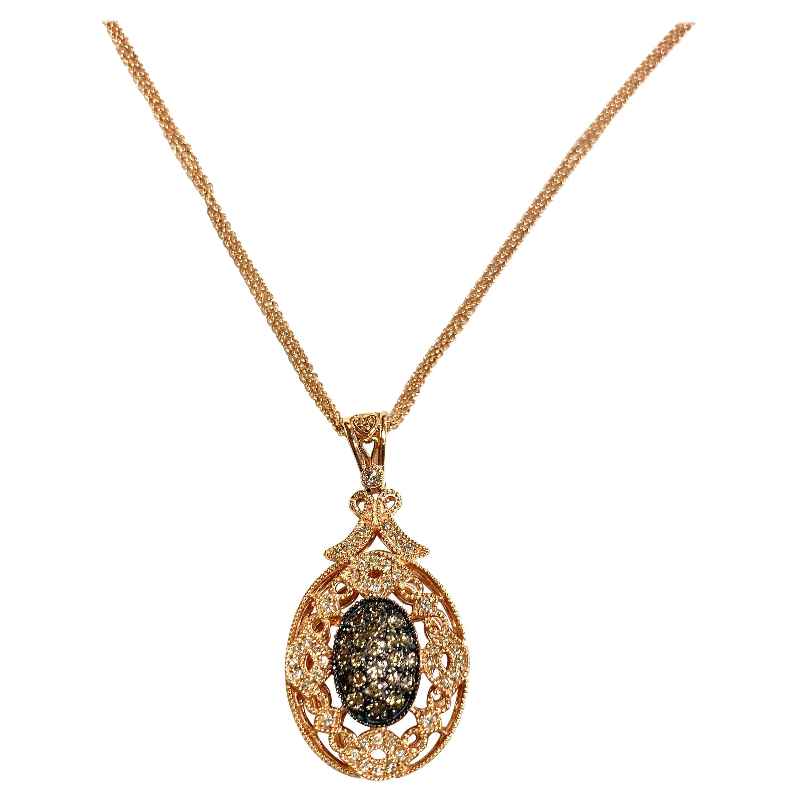 Fancy Colored Diamond and Rose Gold Pendant Necklace on Double Link Chain For Sale