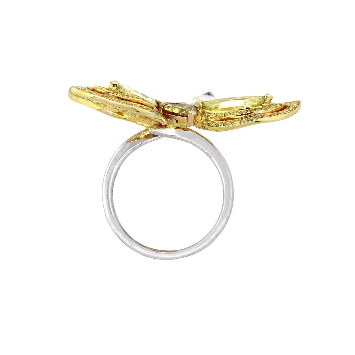 Marquise Cut Fancy Colored Diamond Butterfly Cocktail Ring