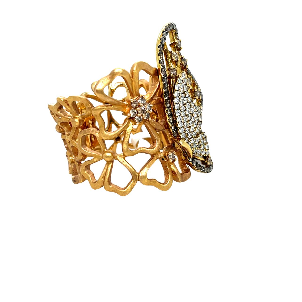 Women's Fancy Colored Diamond Butterfly Cocktail Ring in 18K Rose Gold For Sale