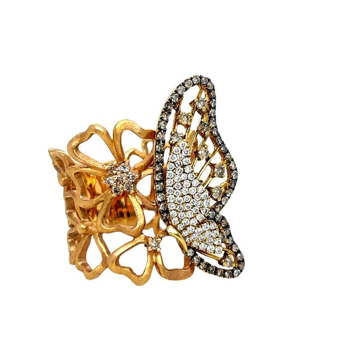 Fancy Colored Diamond Butterfly Cocktail Ring in 18K Rose Gold For Sale ...
