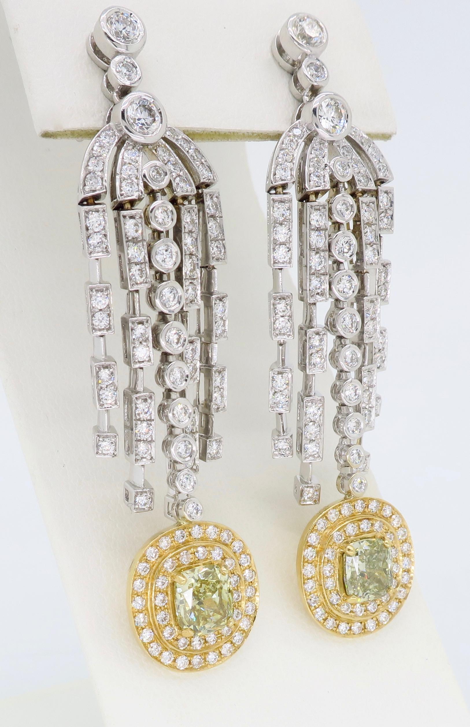 Women's or Men's Fancy Colored Diamond Chandelier Earrings in 18 Karat Gold