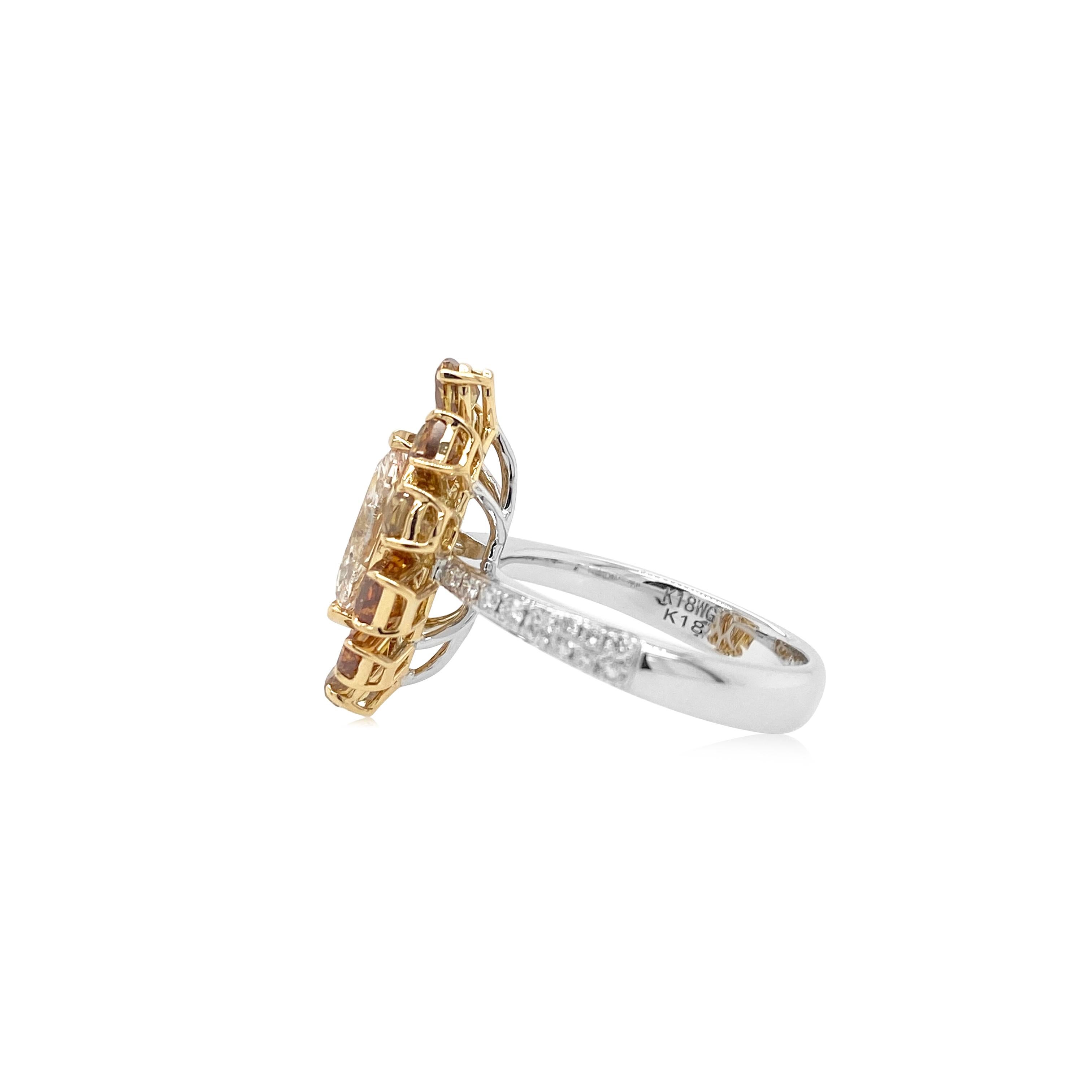 Marquise Cut Fancy Colored Diamond Cocktail Ring made in 18K Gold For Sale