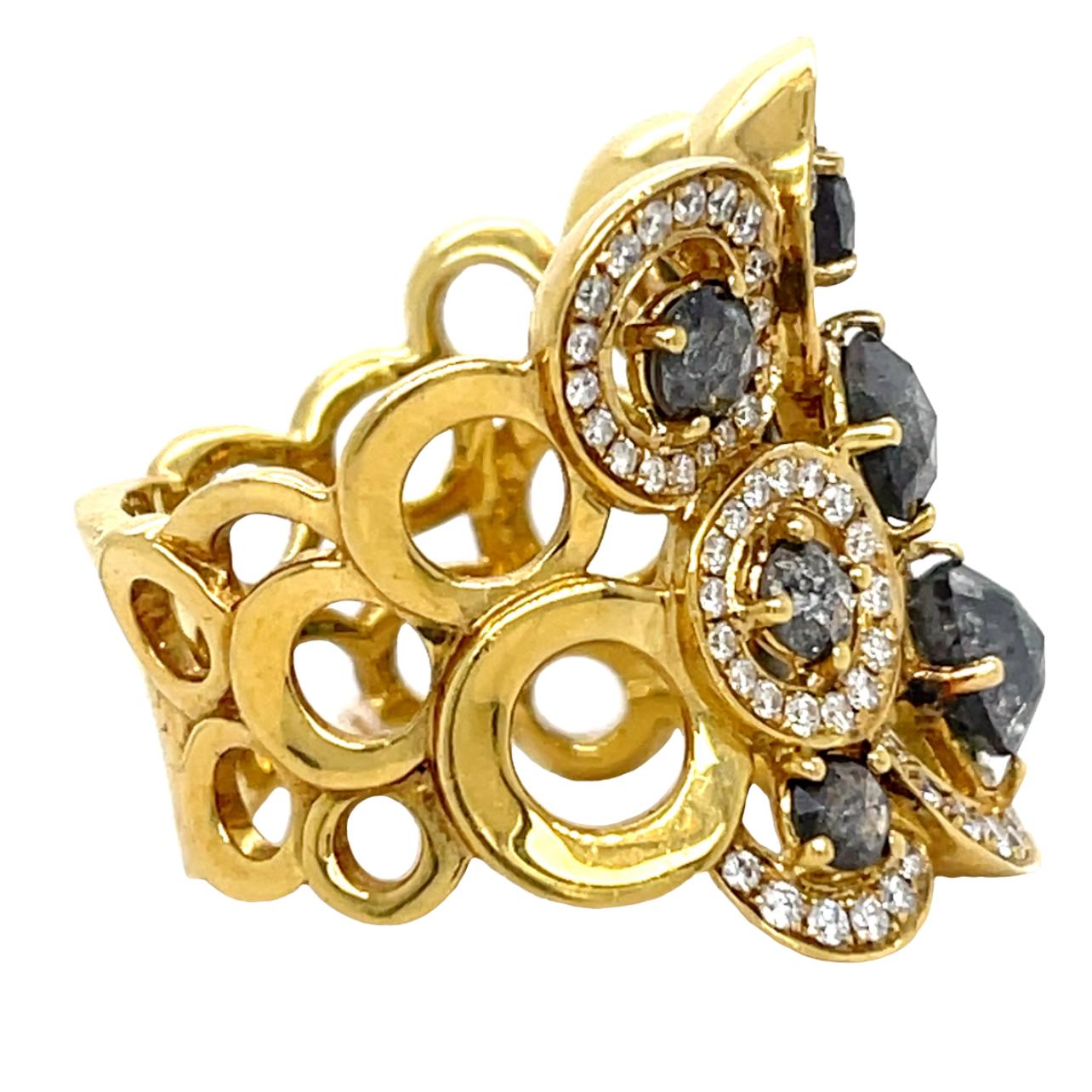 Women's Fancy Colored Diamond Cocktail Ring in 18KY Gold For Sale