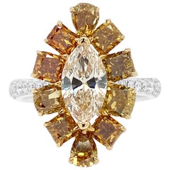 Ausgefallener farbiger Diamant-Cocktailring aus 18 Karat Gold