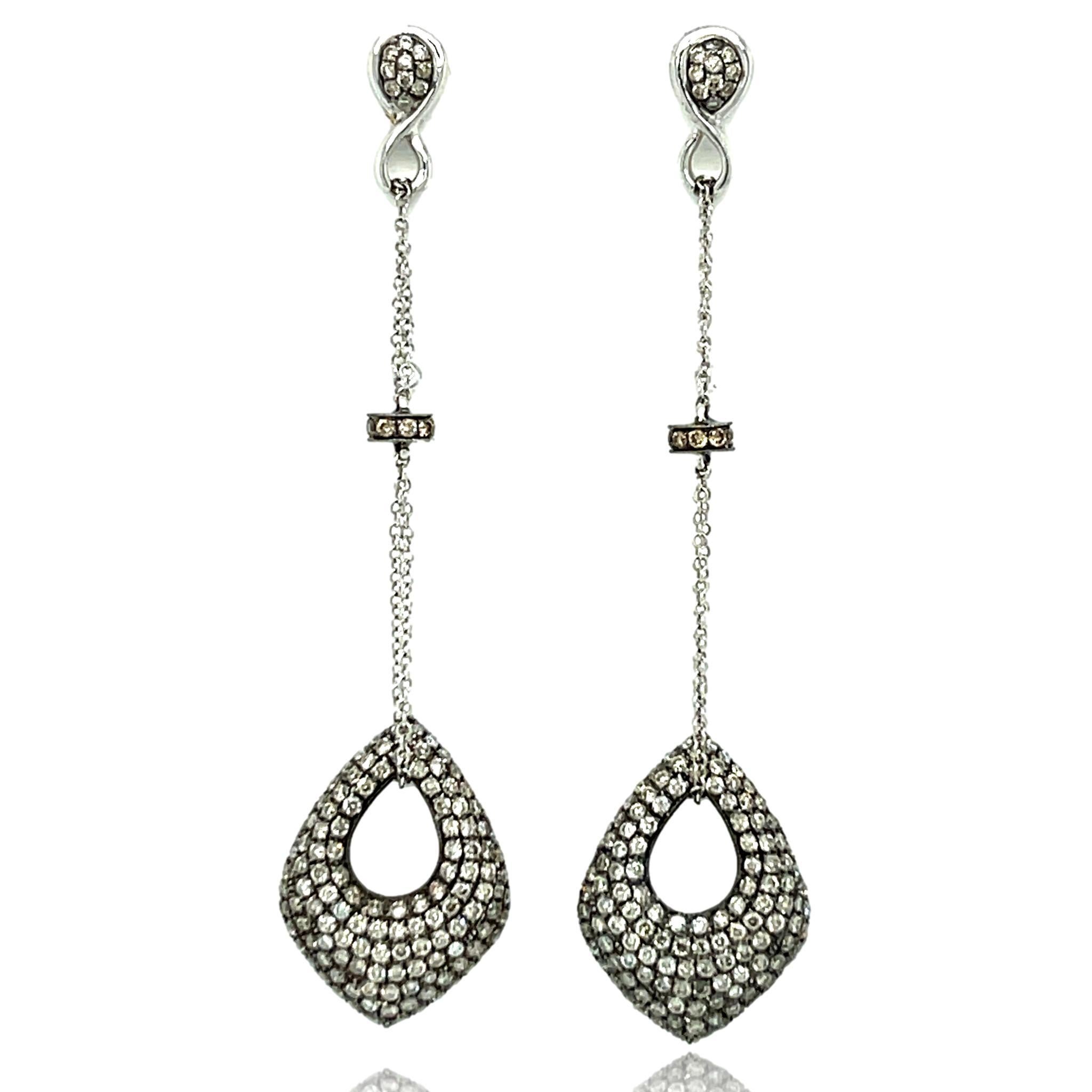 Women's Fancy colored Diamond Dangling Earrings in 18KWB Gold For Sale