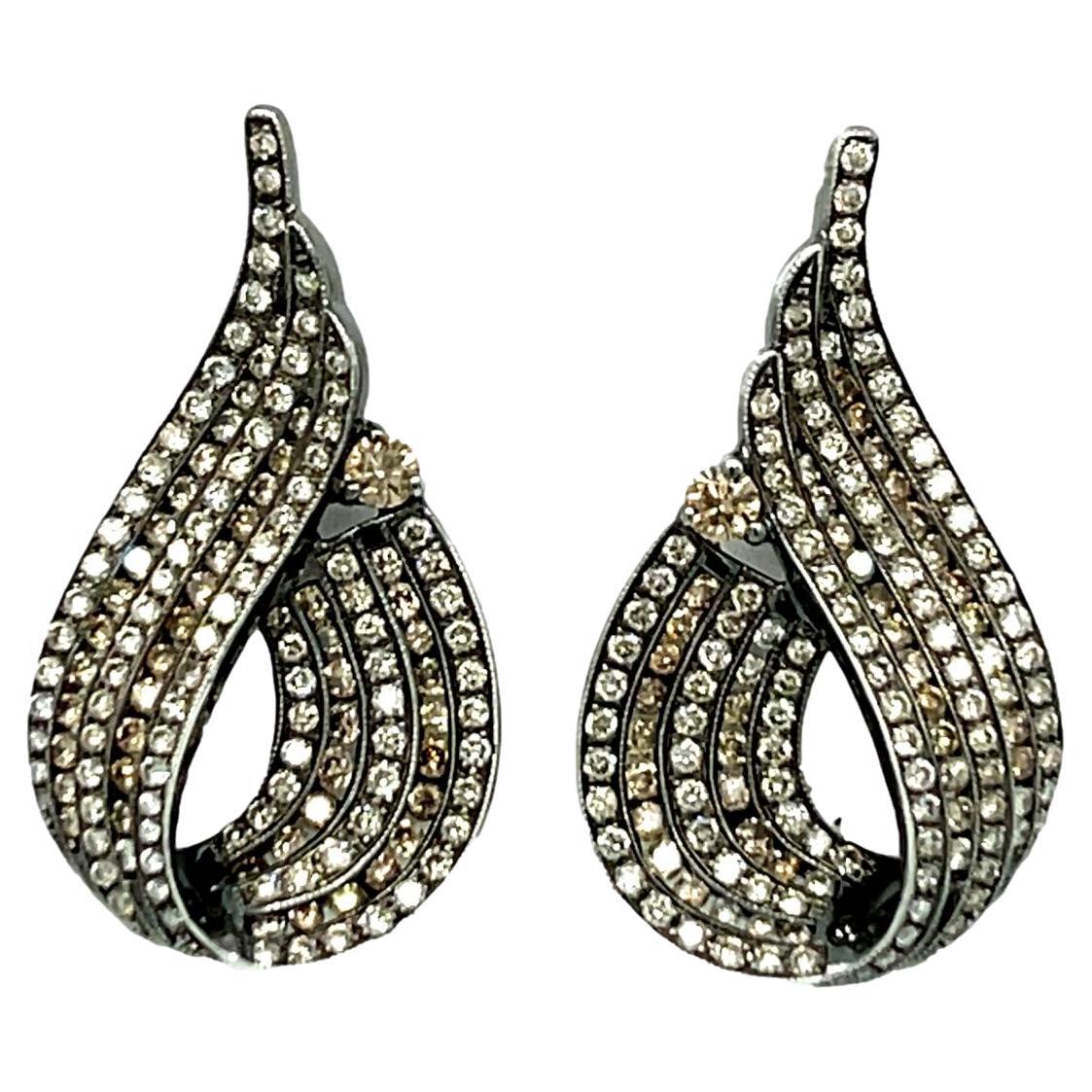 Fancy colored Diamond Dangling Earrings in 18KWB Gold For Sale