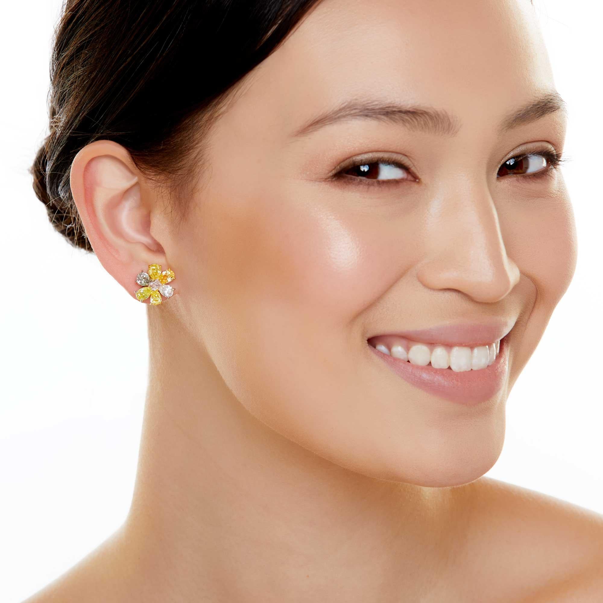 Mixed Cut Fancy Colored Diamond Earrings For Sale