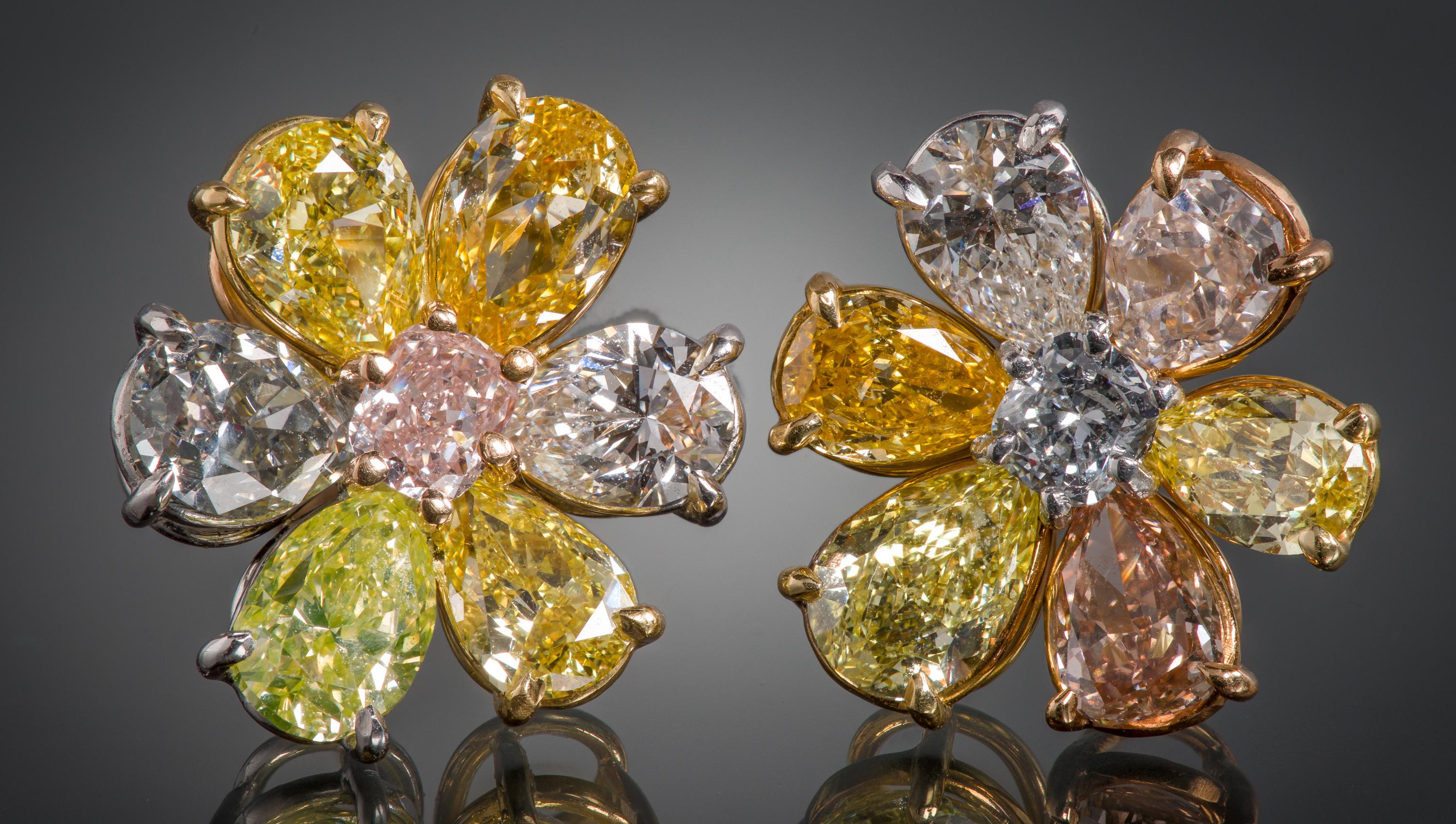 Women's or Men's Fancy Colored Diamond Earrings For Sale