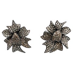 Fancy colored Diamond Flower Earrings in 18KWB Gold
