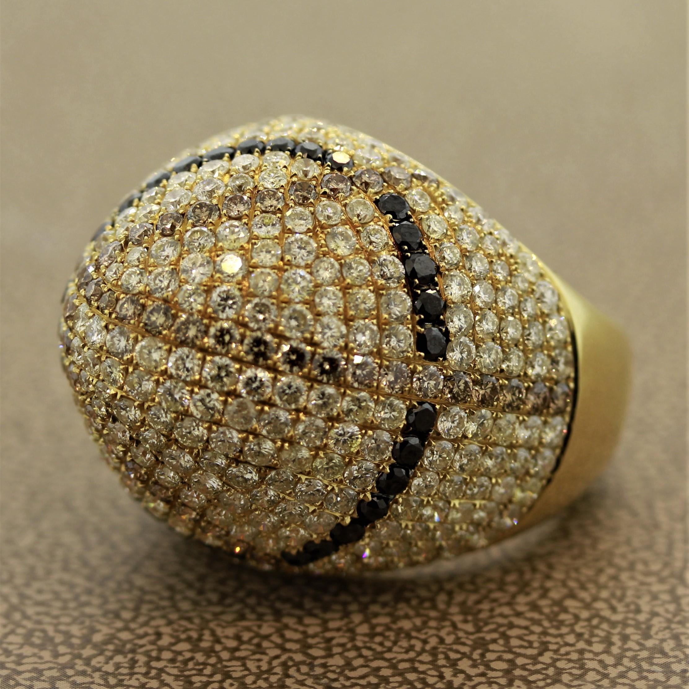 Round Cut Fancy Colored Diamond Gold Dome Cocktail Ring For Sale