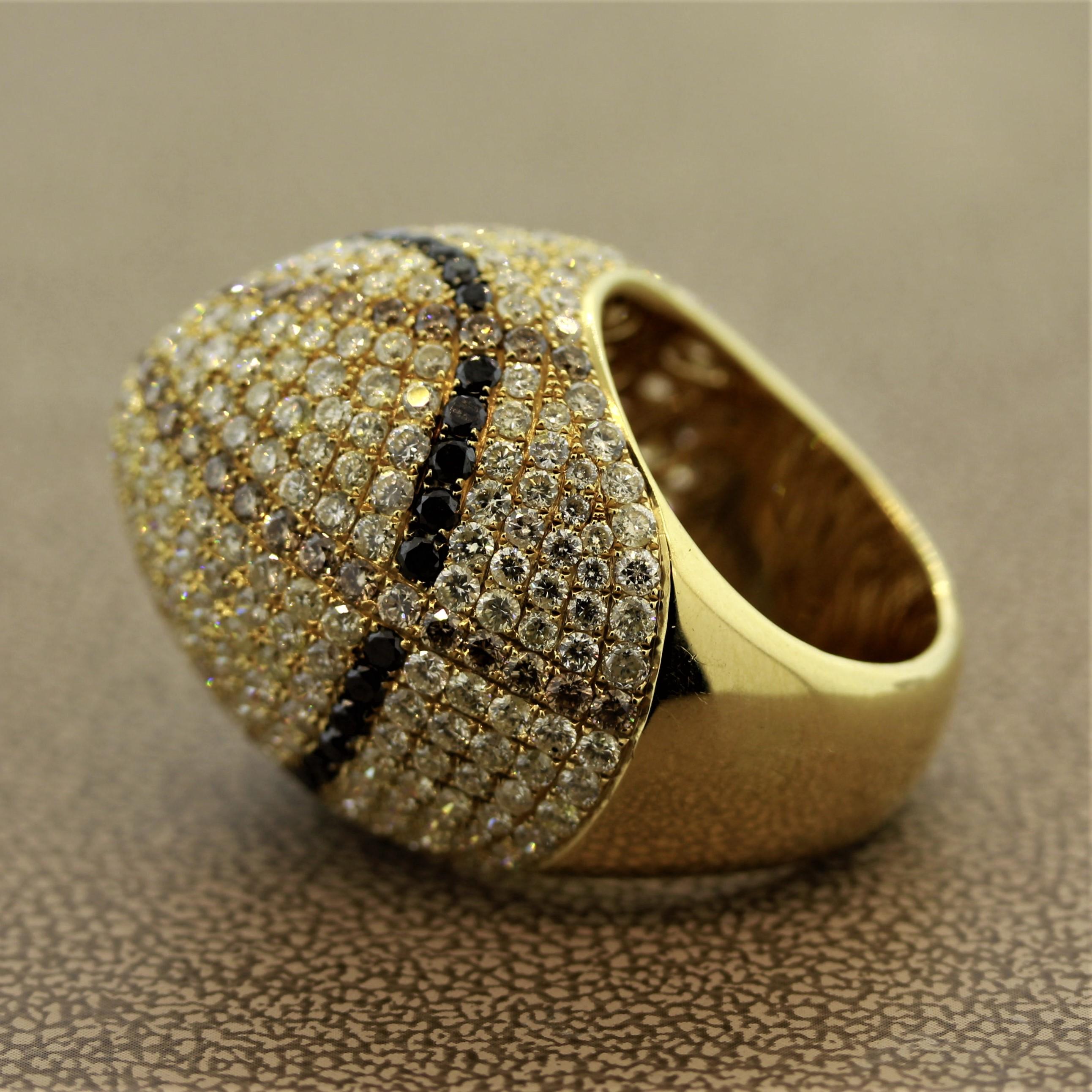 Fancy Colored Diamond Gold Dome Cocktail Ring In New Condition For Sale In Beverly Hills, CA