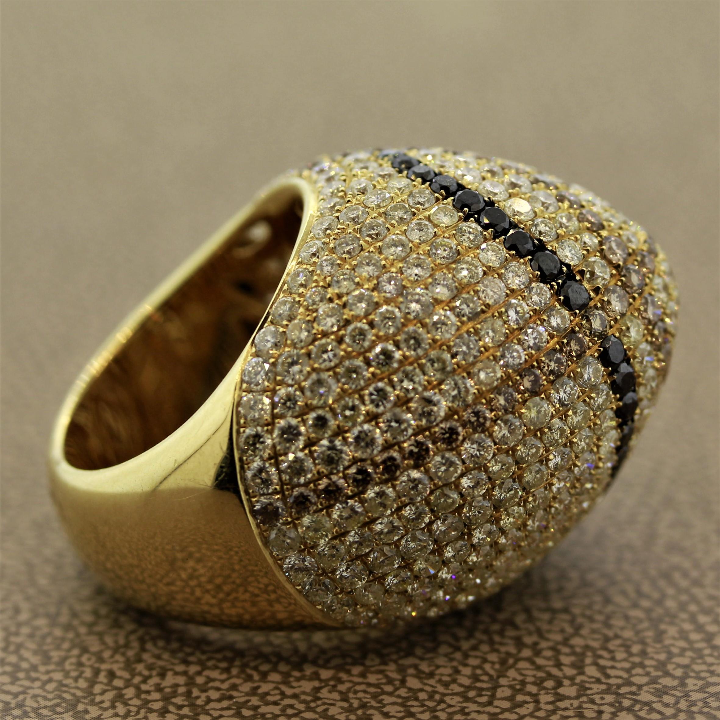 Fancy Colored Diamond Gold Dome Cocktail Ring For Sale 1