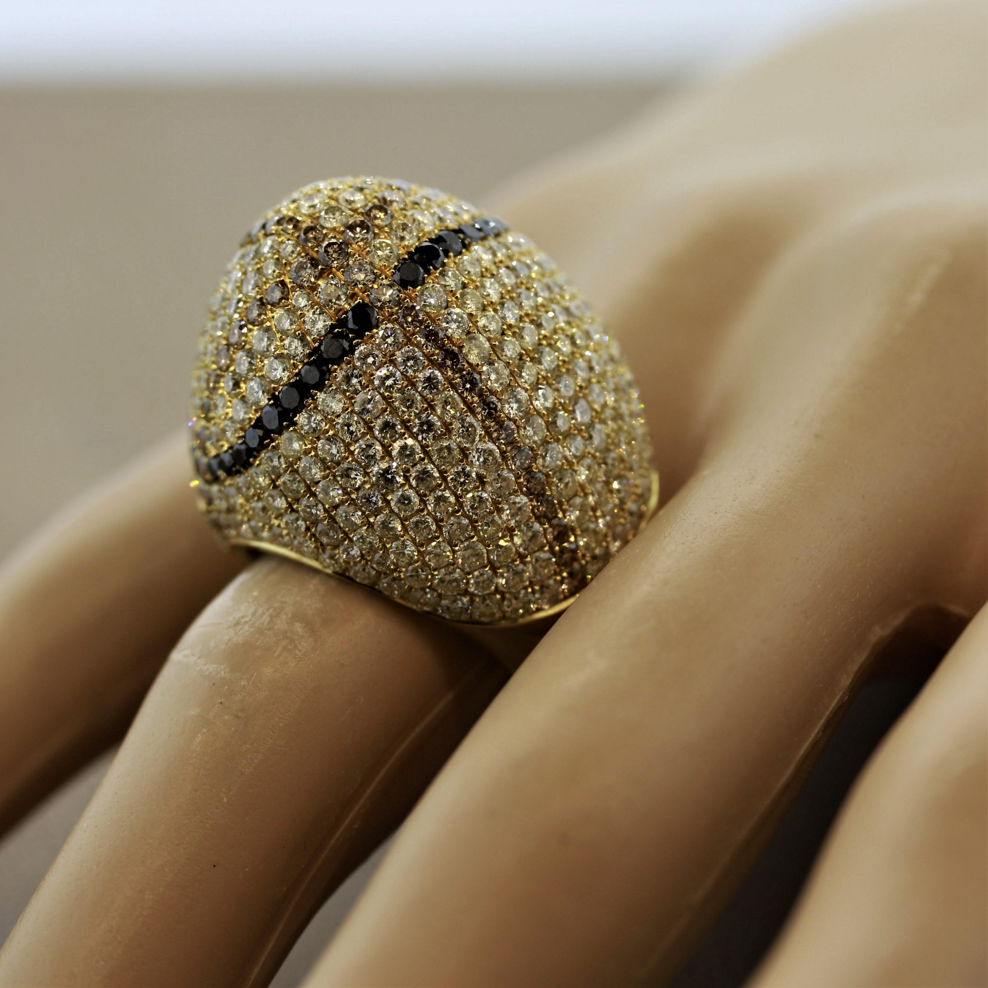Fancy Colored Diamond Gold Dome Cocktail Ring For Sale 2