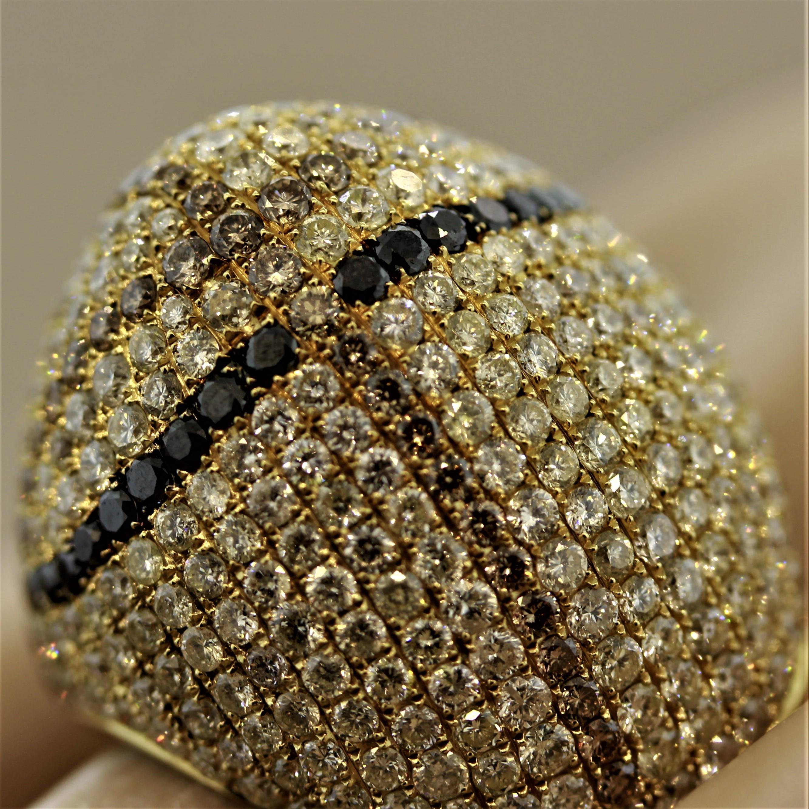 Fancy Colored Diamond Gold Dome Cocktail Ring For Sale 3