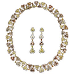 Fancy Colored Diamond Necklace and Earring Set in 18 Karat Gold