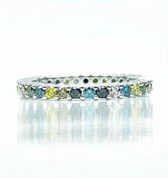 Fancy colored diamond ring 18KT white gold eternity color diamond ring blue