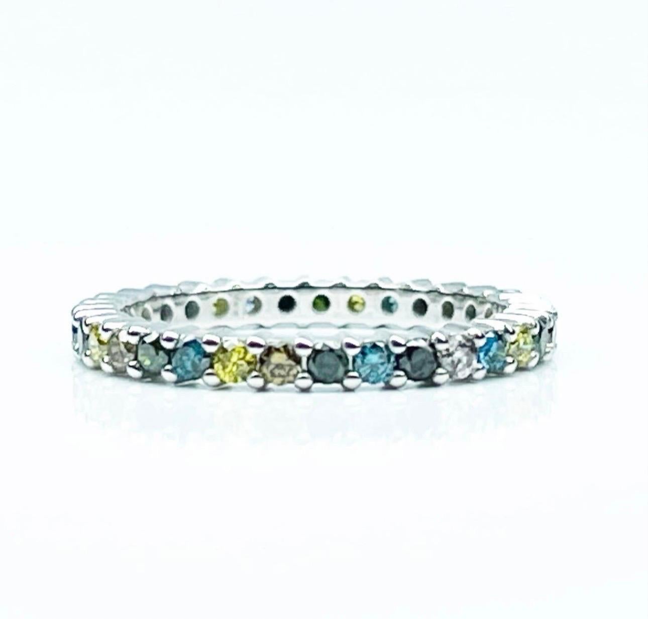 Brilliant Cut Fancy colored diamond ring 18KT white gold eternity color diamond ring blue For Sale