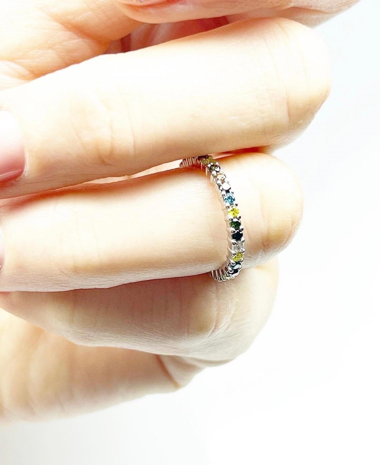 Fancy colored diamond ring 18KT white gold eternity color diamond ring blue In New Condition For Sale In Boca Raton, FL